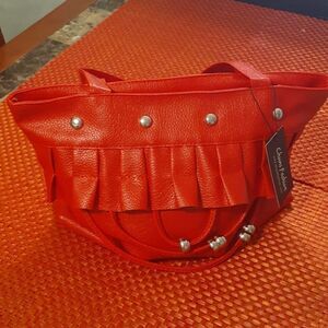 New Chuns Red Tote With Silver Beads New With Tags